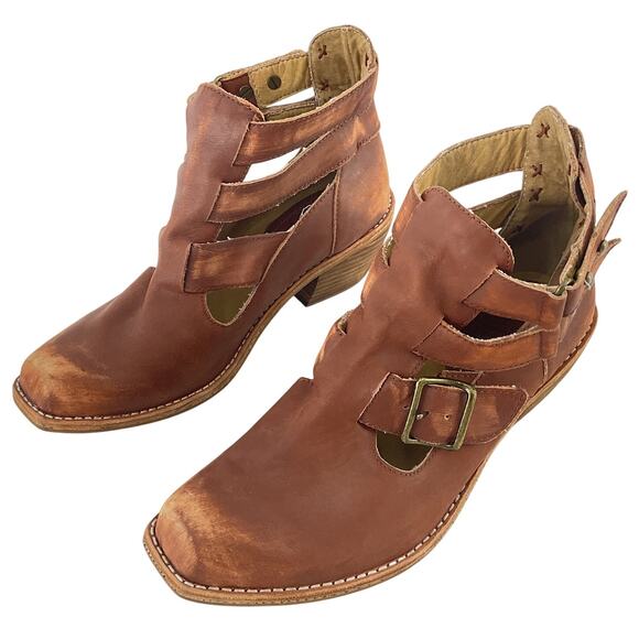 Latigo Potion Brown Leather Distressed Buckle Booties Women's Size 8 Preowned - Picture 1 of 6